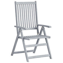 VGLQNRPT 6 Pcs Outdoor Patio Reclining Chairs with Cushions, Solid Acacia Wood Garden Armchairs, Adjustable Backrest Folding Dining Seats, Grey Wash Finish