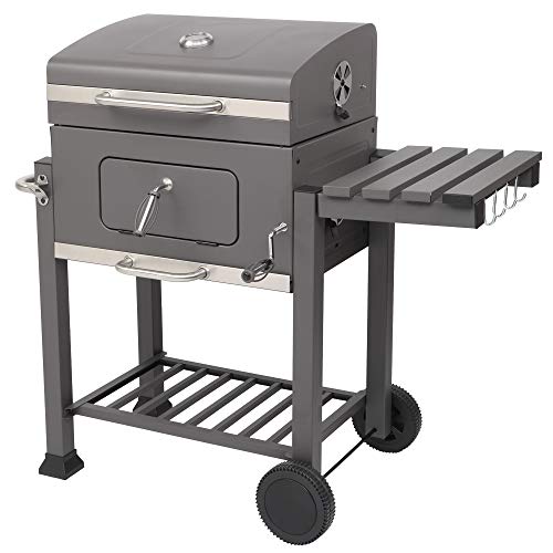 Belovedkai BBQ Charcoal Grill,Portable Barbecue Grill with Thermometer, Ash Tray, Air Outlet,Wheels,for Outdoor Picnic, Camping, Patio Backyard Balcony Cooking, Black