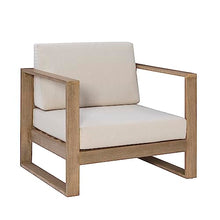 Linon Silas Natural Eucalyptus Outdoor Chair with Beige Cushions