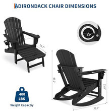 GAOMON 4-in-1 Folding Adirondack Chair Set of 4 HDPE, with Retractable Ottoman & Cup Holder, All-Weather Outdoor Patio Rocking Chairs for Lawn, Porch, Poolside, Black (4 Pack)