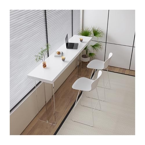 DESALAI White Solid Wood Bar Table, Rectangular Industrial Counter Height Outdoor Table for Bistro Cafe Home, Rustic Acrylic Base, No Stools Included(L86.6*W15.7*H41.3in)