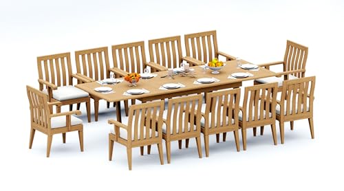 TeakFurnitureOutlet A-Grade Teak 13pc Dining 118 Mas Rectangle Table Caranas Arm Chairs Set Outdoor