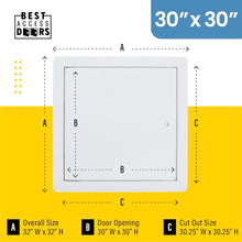 Best 30" x 30" Drywall Access Panel for Wall & Ceiling - Universal Flush Steel Access Door with Exposed Flange, 16-Gauge Steel, White Powder Coat, LEED Ready for Plumbing, HVAC & Electrical, BA-UAP