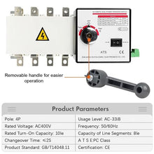 4P 630A AC400V ATS PC Automatic Transfer Switch Electrical Selector Switche Auto or Manual 2 Input 1 Output Uninterrupted Power