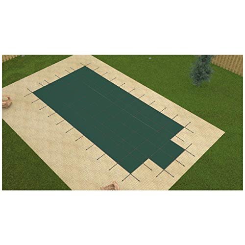 GLI Pool Products Secur-A-Pool Grecian Mesh Safety Cover System 17x36 Ft with Center End Step Green