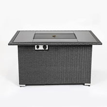 44" Gas Propane Fire Pit Table Rectangle 50,000 BTU with 8mm Tempered Glass Tabletop Blue Stone Steel Table lid Table Waterproof Dusty Cover,ETL Certification (Grey)