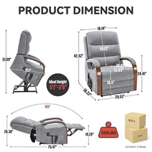 WEALTHOUSE Power Lift Recliner Chair with Massage Heat, Dual Motor Stand Assist Seating, Adjustable 45-180 Degree Backrest Footrest, Remote Control, Wood Armrests, Side Pockets (Gray,Chenille)