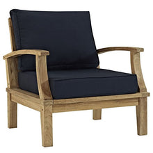 Modway Marina Premium Grade A Teak Wood 7-Piece Outdoor Patio Furniture Set in Natural Navy