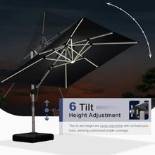 12FT Double Top Square Deluxe Lighted Cantilever Umbrella With Base,Gray