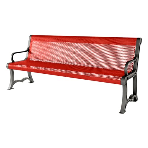 COATEDOUTDOORFURNITURE Bench, Red, Punched, 6Ft, with Back, Portable