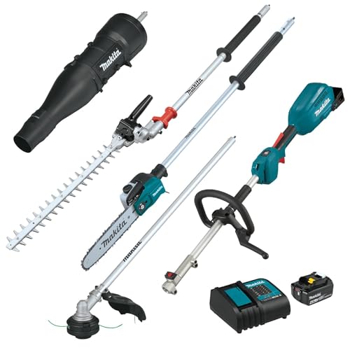 Makita XUX02SM1X6 18V LXT® Brushless Couple Shaft Power Head Kit w/String Trimmer, Pole Saw, Art. Hedge Trimmer & Blower Attachments (4.0Ah)