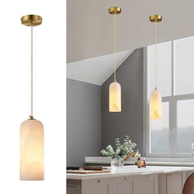 zhongheng Alabaster Pendant Light Kitchen Island, D3.9 White Fixtures,Natural Marble Shade and Brass Metal Frame,Adjustable Ceiling for Dining Room, Bedroom