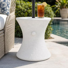 MPG Planters Oyster White Stone Round Plaster Outdoor Bistro/Umbrella Table
