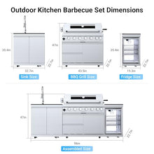 96-Inch Outdoor Kitchen Island Grill, 6-Burner 85,000 BTU Stainless Steel BBQ with Refrigerator, Sink, Rotisserie Kit, Granite Countertops & Storage Cabinets (Silver)