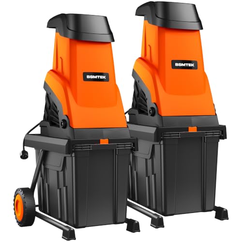 50L Collecting Bin, 15-Amp Wood Chipper Shredder, High Efficiency Electric Mulcher Shredding Machine with 25:1 Reduction Ratio, 1.8In Cutting Diameter, Portable Wheel for Yard Waste Cleanup,Orange-2PC
