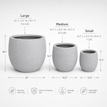 Set of 3 Round Polystone Indoor/Outdoor Planters, Gray
