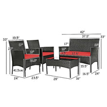 DUYHBAWRS 4PCS Patio Rattan Furniture Set Cushioned Sofa Coffee Table Backyard Porch Red