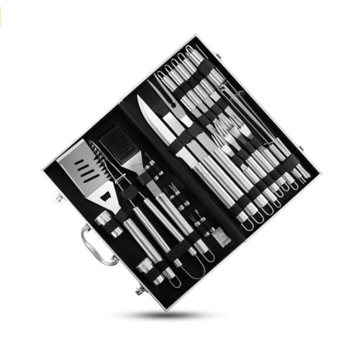YHdtUO 27 Pieces of Barbecue Tools Set Outdoor Barbecue Tools Set Aluminum Box Packaging,White-Fruit peach5