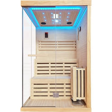 InfraHHZQ 2-4 Person Indoor Steam Sauna Cabin, Chilean Pine Wood Home Wet Steam Sauna with 3000W Heater, Starry Chromotherapy Ceiling Lights & Built-in Waterproof Speakers
