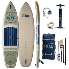 ISLE Surf and SUP Inflatable Hybrid Kayak-Stand Up Paddle Board Bundle Seafoam/Navy