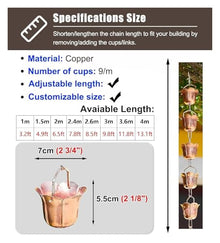 XHsghSEG rain Chain, Copper Flower Design Gutter Downspout Alternative for Garden Balcony Yard Multiple Sizes(2.4 m (7.8ft))