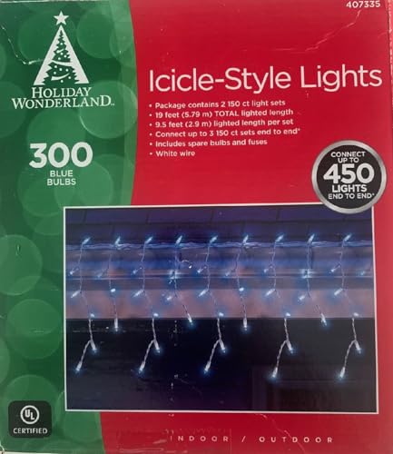 Holiday Wonderland 300 Count Christmas Icicle Lights Set, Blue - Pack of (12)
