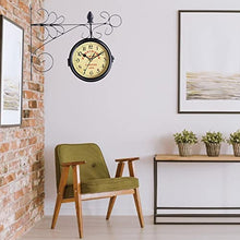 NUHSLF Train Station Clock Two Sided for Indoors/Outdoors Double Retro Quartz Watches Metal Iron Art Hanging Clocks Garden Corridor Decoration Easy to Hang