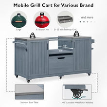 Merax 66.5" Outdoor Kitchen Island for Big Green Egg Grills, Solid Wood Outdoor Grill Cart for Tabletop Grill with Stainless Steel Top, Drawer, Compatible with Kamado Joe,Grey Blue