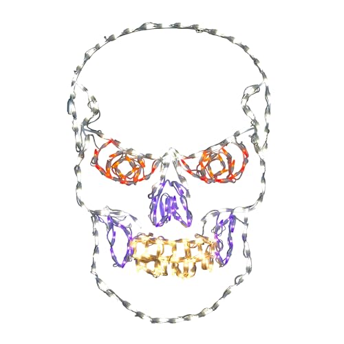 Holiday Bright Lights Scary Skull 36"x24" LED Lighted Outdoor Halloween Décor with White, Orange, Yellow, Purple, Red Lights