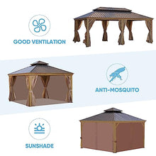 Endark 12x20FT Hardtop Gazebo with Galvanized Steel Double Roof, Wood-Look Aluminum Frame, Netting & Curtains