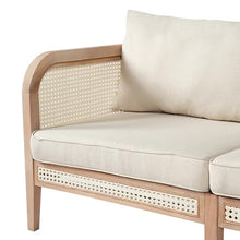 Christopher Knight Home Kirby Acacia Wood 2-Seater Outdoor Sofa Couch, Patio Loveseat Sofa with Cushions, Modern Love Seat with Wicker Accent, Spacious Seating Couch for Backyard/Porch, Natural+Beige