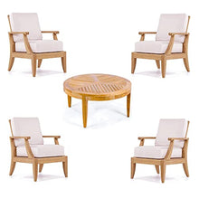 WholesaleTeak Lagos 5 Pc Lounge Chair Set: 4 Lounge Chairs & 39" Round Coffee Table with Sunbrella Cushions in Fabric #57003 Canvas White #12LG5