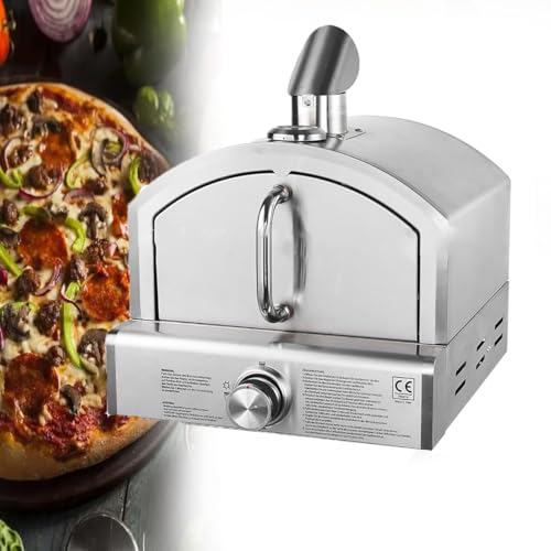 Portable Outdoor Gas Pizza Oven, Outdoor Barbecues, Adjustable Heat Control Dial, Burner, Stone & Regulator Hose - Cooks 12" Pizza in 60 Seconds