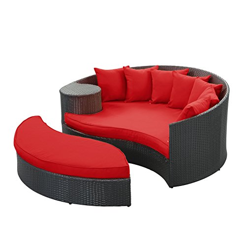 Modway Taiji Outdoor Wicker Patio Daybed with Ottoman Espresso Red