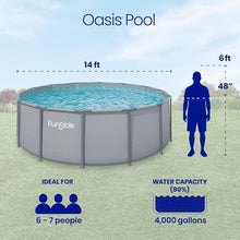 Funsicle Oasis Above Ground Metal Frame Swimming Pool Set – with FB1200S AutoSkimmer Pump, Ladder, Cover, Cloth & Deluxe Maint. Kit, 14' x 48", Round, Gray