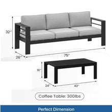 callmego Stylish All-Weather Metal Patio Ottoman with Thick Cushioned Seat for Outdoor Living Spaces and Backyard Relaxation (Black+ Gray + Olefin)