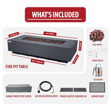 AMS 72" Rectangular Concrete Natural Gas Fire Pit Table Bundle - Dark Gray