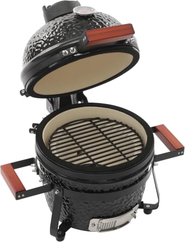 Portable Ceramic Charcoal Grill with Thermometer,32cm