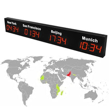 POCDOKYZ Large Digital LED World Clock 4 & 5 Time Zones,HD Multi-time Zone Electronic Wall Clock Energy-Saving, for Hotels & Multinational Corporations,Red