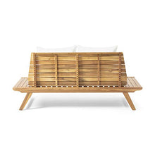 Great Deal Furniture Jessie Outdoor Wooden Loveseat with Cushions, White and Teak Finish,309174