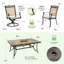 Hanover Fontana 7-Piece Patio Dining Set Rust Resistant Aluminum Outdoor Dining Set for 6 with Swivel Rockers and Tile-Top Table Tan