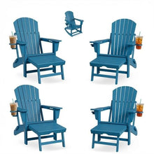 GAOMON 4-in-1 Folding Adirondack Chair Set of 4 HDPE, with Retractable Ottoman & Cup Holder, All-Weather Outdoor Patio Rocking Chairs for Lawn, Porch, Poolside, Navy Blue (4 Pack)