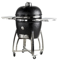 Saffire Platinum Kamado – Large Ceramic Grill and Smoker, 23" Charcoal Grill, 304 Stainless Steel Cart, Smokin’Chip Feeder, Secondary Cooking Grid, Heat Deflector – Sapphire Blue