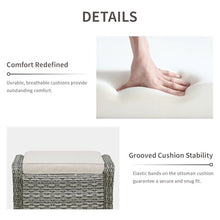 Seeheool Outdoor PE Wicker Ottomans Set of 2, Patio Gray Rattan Footrests with Beige Cushion for Backyard or Deck