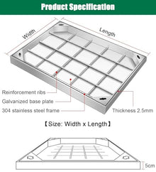 LWJQRSP Rectangular Manhole Cover with Stainless Steel 304 e Invisible Decorative Sewer Pit Cover for Driveway Courtyard 40x60 cm & Aesthetic Solution