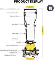 UWYTGF Garden Tiller,Electric Garden Tiller, Cultivator Rotavator, 6 Blades,Tillage Depth 22Cm,Plow Width 45Cm,Folding Rotary Motor Hoe, Portable Soil Tiller Rotavator for Lawn,Vegetable
