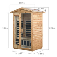 GDFStudio 58.27" 2 Person Outdoor Far Infrared Sauna Old Fir Cabin 1750W 6 Panel Heater 110V/120V Waterproof Exterior Bluetooth Audio LED Lighting Glass Door Home Spa Room