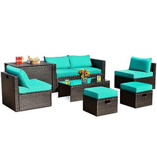 8PCS Patio Rattan Furniture Set Space-Saving Storage Cushion Turquoise
