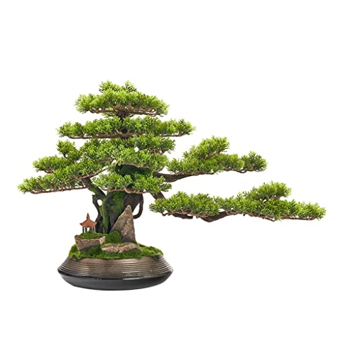 YXIANG56Q Fake Plants 28'' Simulation Plants Chinese Style Welcome Pine Micro Landscape Green Plant Indoor Bonsai Potted Home Office Living Room Hotel Porch Decor Bonsai Tree