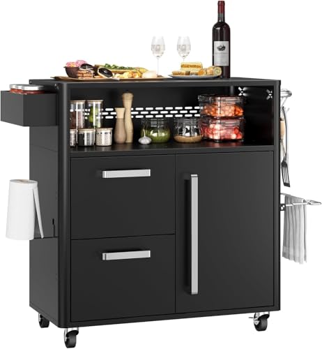 Mobile Outdoor Kitchen Cart - Premium Stainless Steel Prep Table with Single Door & Dual Drawers - Rolling BBQ Station w/ 2 Locking Wheels for Grilling & Serving